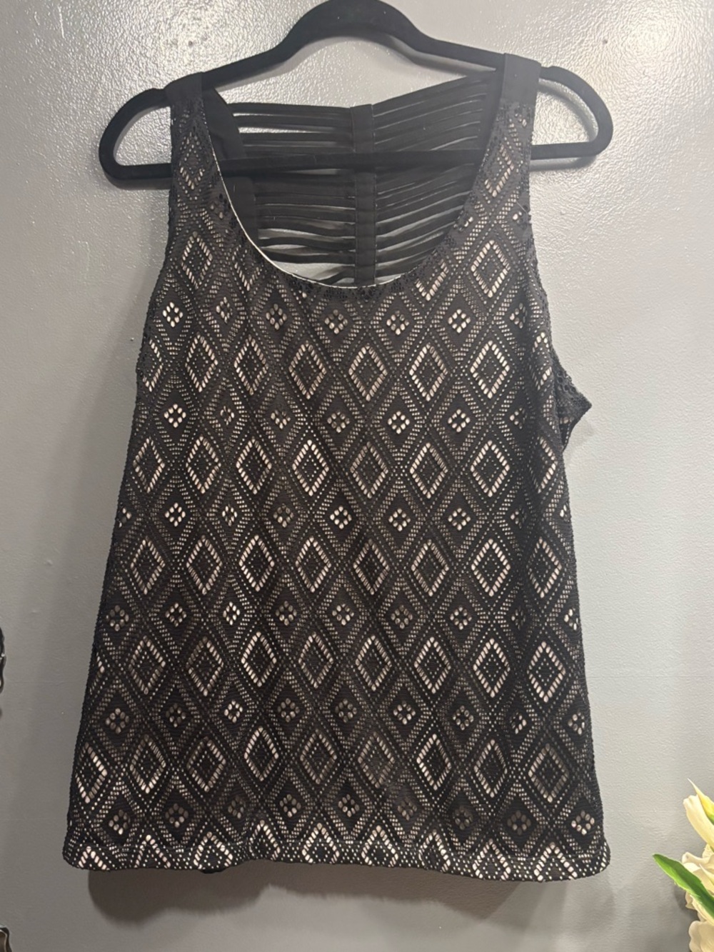 Maurice’s Black Diamond Lace Tank Top Workout Athletic Cooling Layering Summer